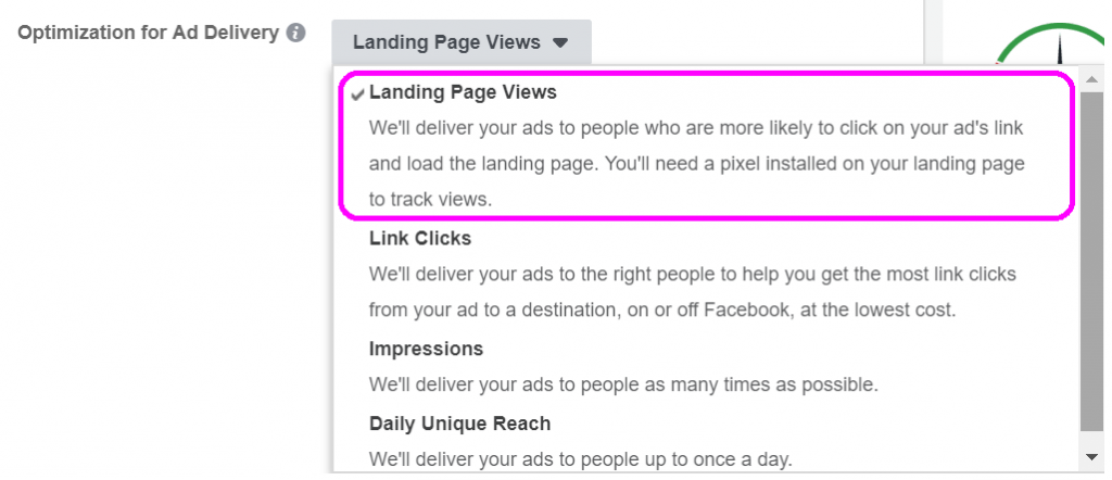 Landing Page Views ad optimization delivery